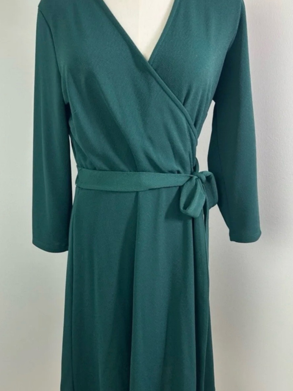 Leota Dark Green “Perfect Wrap” Dress with Tie Waist